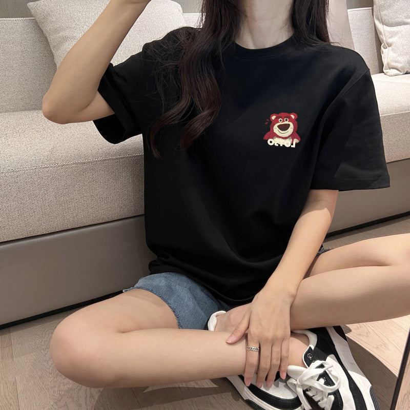 自穿推荐220克纯棉短袖T恤潮牌圆领卡通印花情侣短袖上衣商超推荐