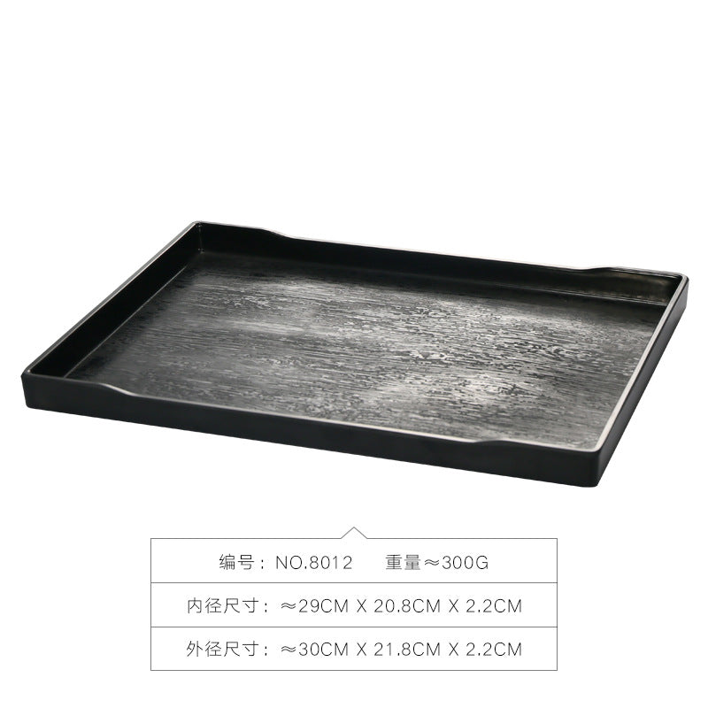 密胺托盘仿木纹餐饮餐具商用塑料端茶盘长方形食品级餐具套装特大