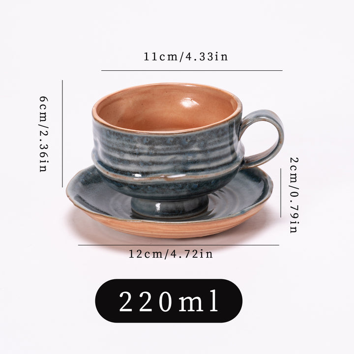 日式复古粗陶咖啡杯杯碟套装高级感餐厅跨境窑变陶瓷拿铁拉花杯子