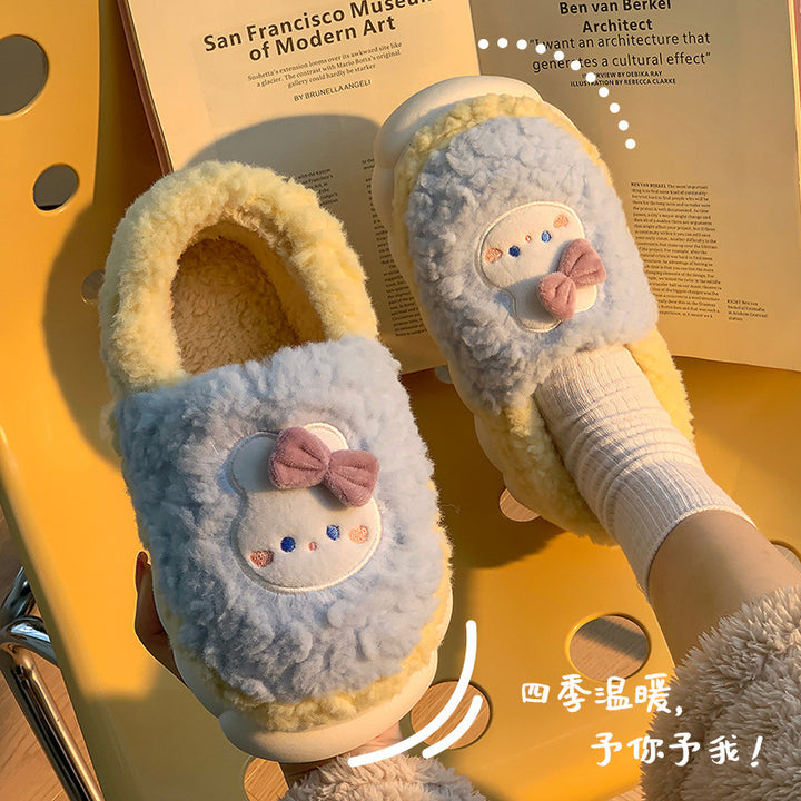 踩屎感棉拖鞋男女秋冬季可外穿室内家居防滑厚底保暖加绒毛毛拖鞋