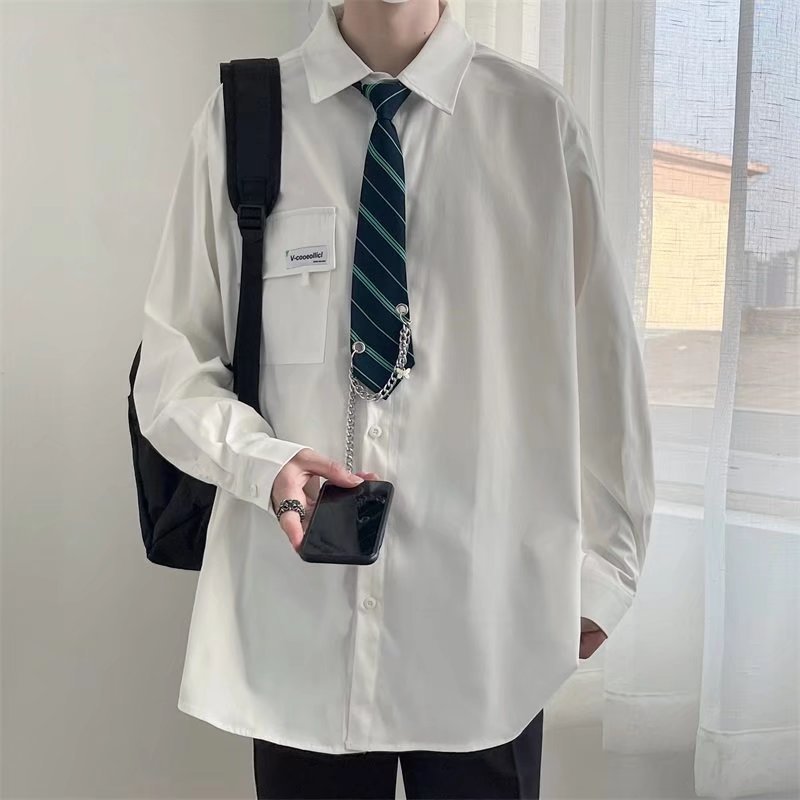 dk制服男士2023年夏季新款日系清新长袖衬衣潮牌宽松bf学院风衬衫