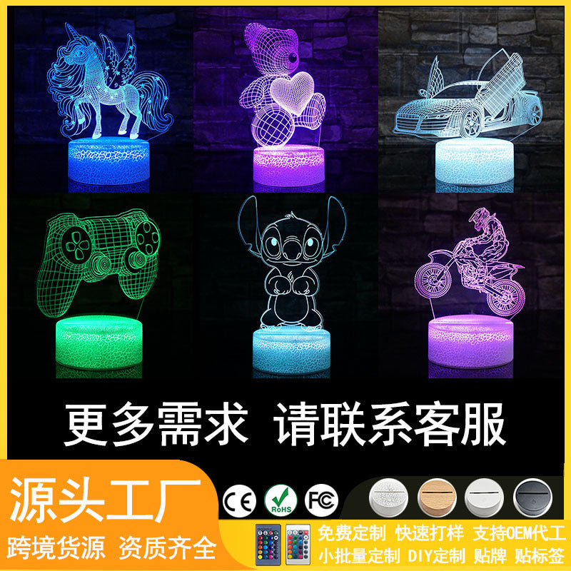 爆款3D小夜灯游戏手柄爱心熊台灯桌面摆件创意圣诞节万圣创意投影
