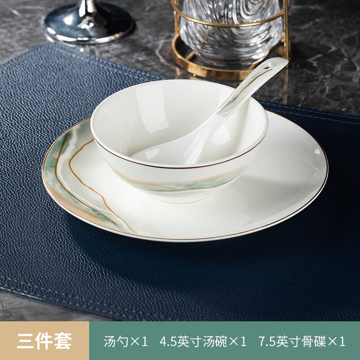 高档酒店摆台骨瓷餐具套装饭店会所私房菜包厢招待金边碗碟四件套