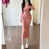 High-Neck Slim Fit Bodycon Dress – Elegant Stretchy Sleeveless Women's Midi Dress