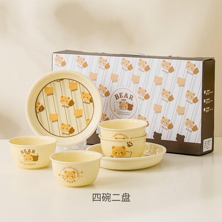 卡通奶油熊碗套装加印logo陶瓷餐具礼品创意手绘碗筷套装婚庆回礼