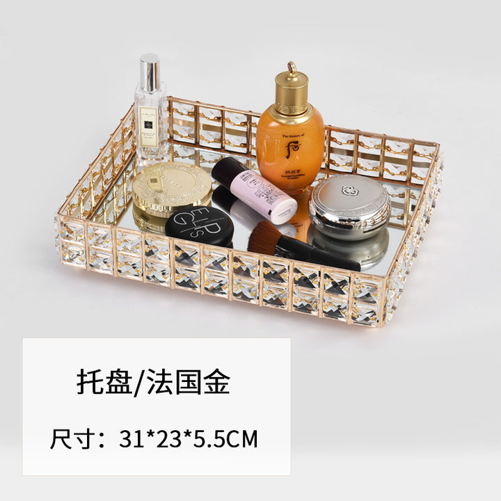 北欧金属水晶水果盘蛋糕甜品展示台轻奢装饰托盘首饰化妆品收纳盘