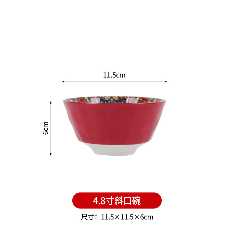 跨境波西米亚陶瓷餐具创意家用釉下彩饭碗汤碗手柄盘烤盘餐具套装