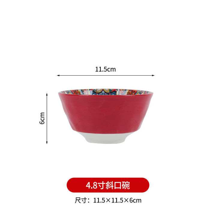 跨境波西米亚陶瓷餐具创意家用釉下彩饭碗汤碗手柄盘烤盘餐具套装