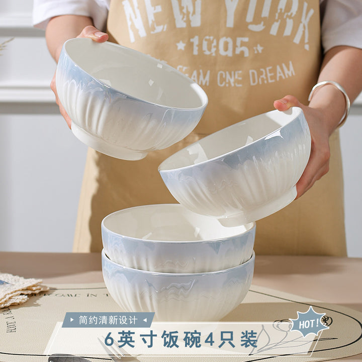 洛可可渐变蓝餐具套装汤碗饭碗简约高温烤花陶瓷碗家用碗碟套装