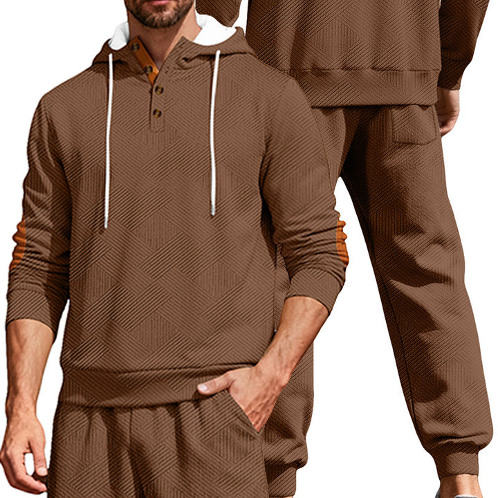 新款跨境欧美亚马逊TK新款秋冬男士长袖宽松休闲连帽拉绳卫衣套装