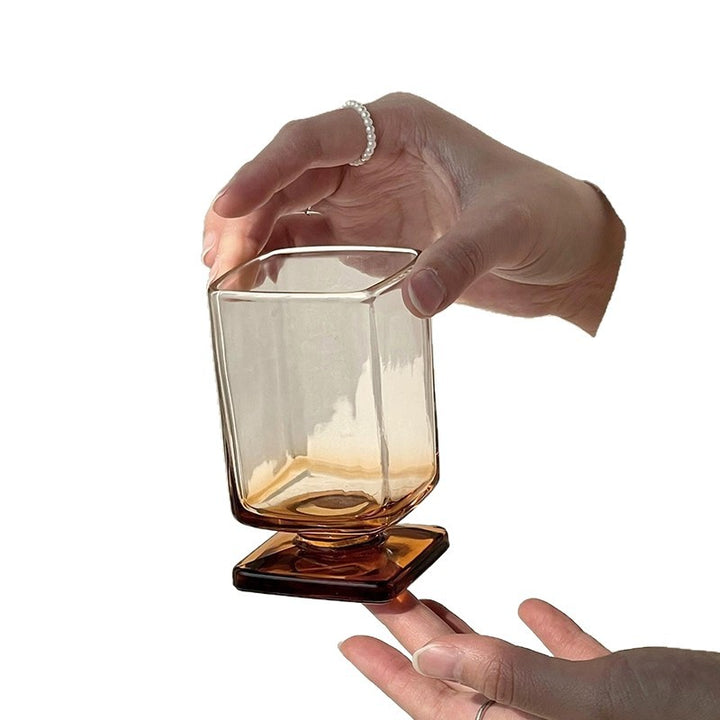 中古设计美拉德矮脚杯ins风玻璃杯果汁气泡水杯高级感杯子水杯
