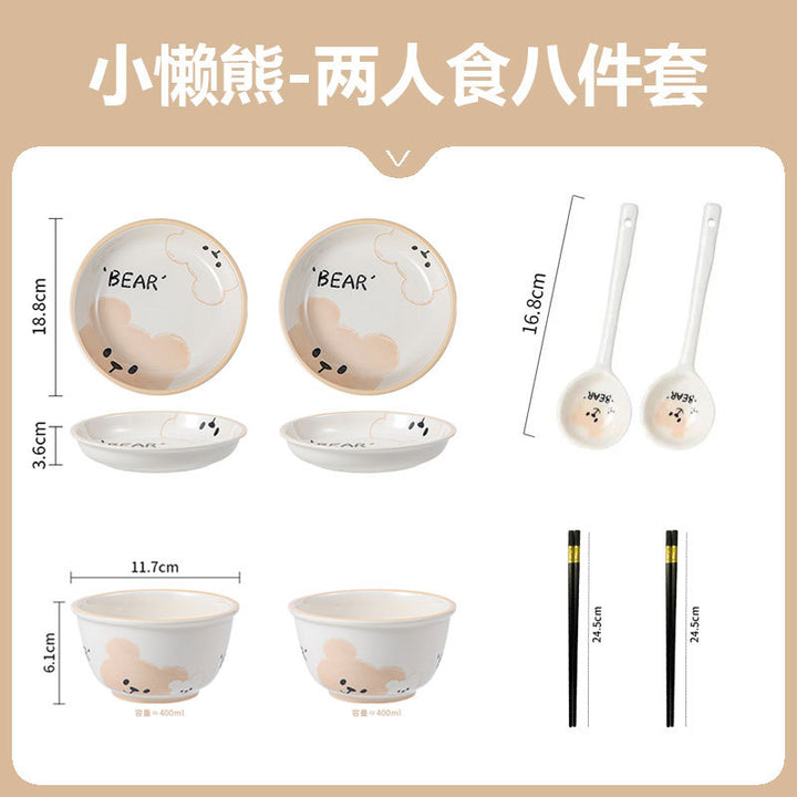 卡通呆萌熊陶瓷碗碟餐具家用儿童小碗小吃碟酸奶碗可爱碗盘子套装