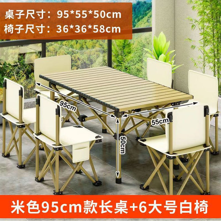 Outdoor Camping Folding Table & Chair Set – Portable Picnic Egg Roll Table Complete Kit