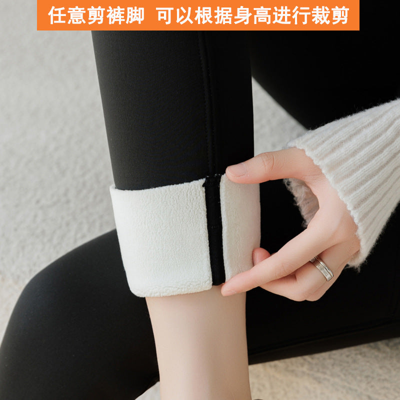 加厚羊羔绒鲨鱼裤冬高腰双口袋显瘦保暖瑜伽裤大码外穿防风打底裤