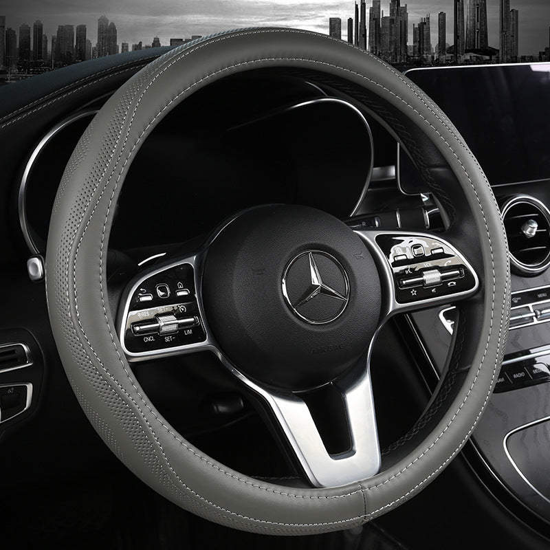 Car Genuine Leather Steering Wheel Cover Summer All Season Universal Cowhide Breathable Non Slip Durable Unise