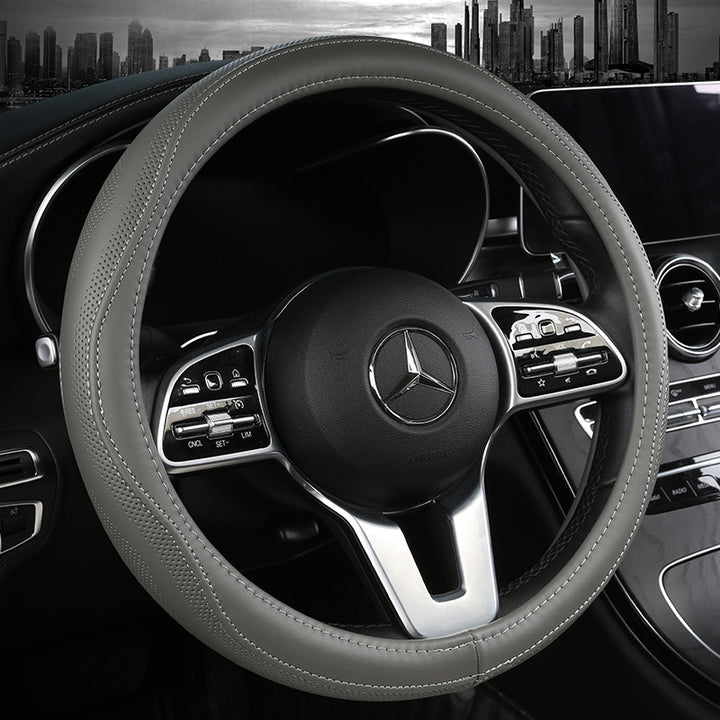 Car Genuine Leather Steering Wheel Cover Summer All Season Universal Cowhide Breathable Non Slip Durable Unise