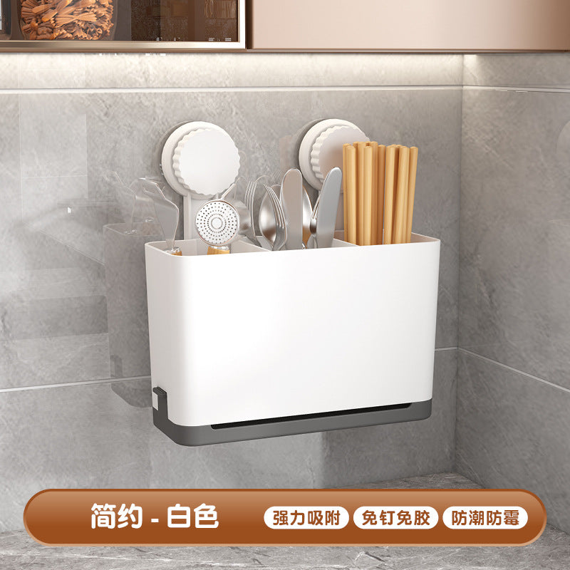 筷子收纳盒壁挂式厨房餐具木质中古沥水置物架家用勺子筷笼筷子筒
