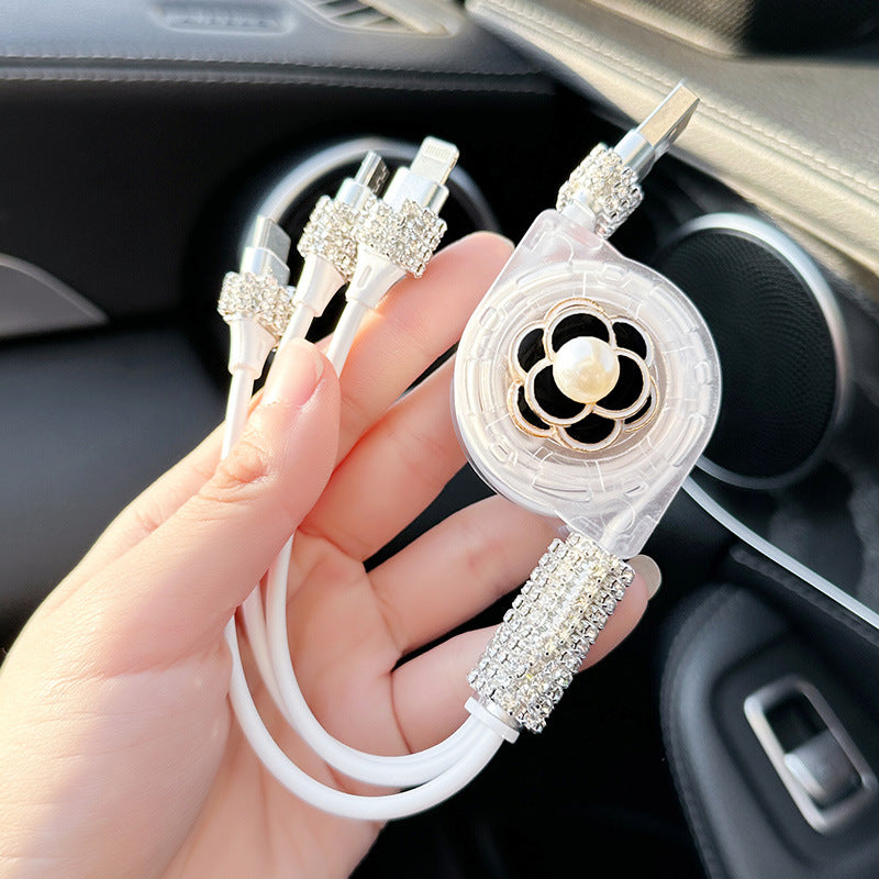 车载充电器快充点烟器轻奢汽车一拖三多功能伸缩三合一手机数据线