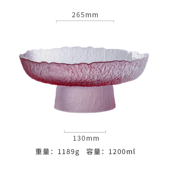 新款彩色冰露果盘水晶玻璃多彩高脚果盘批发渐变粉蓝盘子轻奢套装