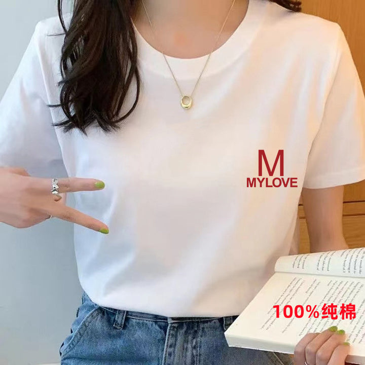 2025新款韩版女装宽松打底衫圆领白色上衣正肩休闲百搭短袖T恤女