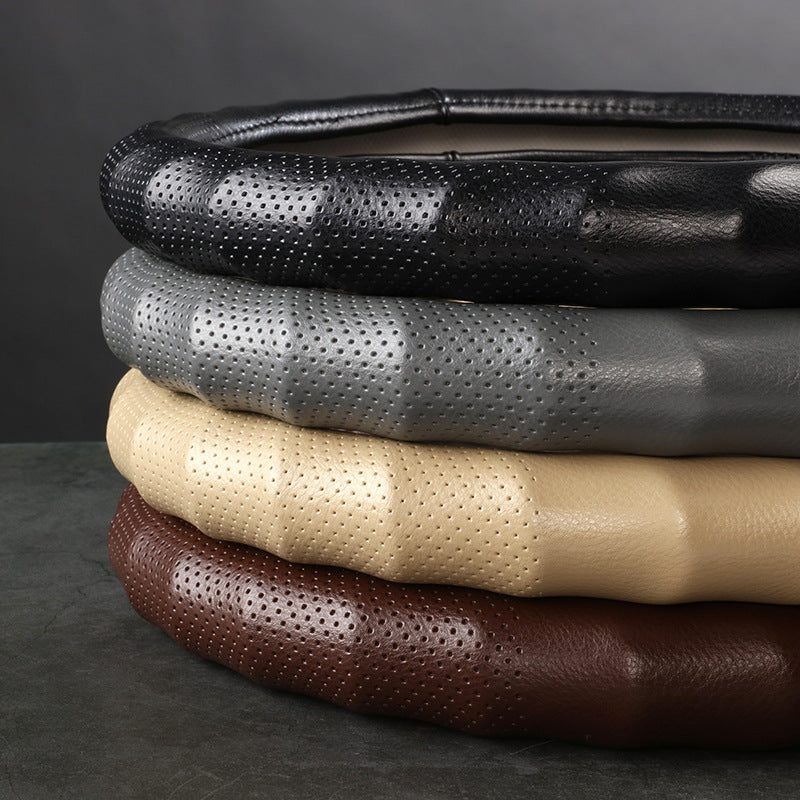 Genuine Leather Non Slip Breathable Durable Grip Cover All Season Universal Car Steering Wheel Cover