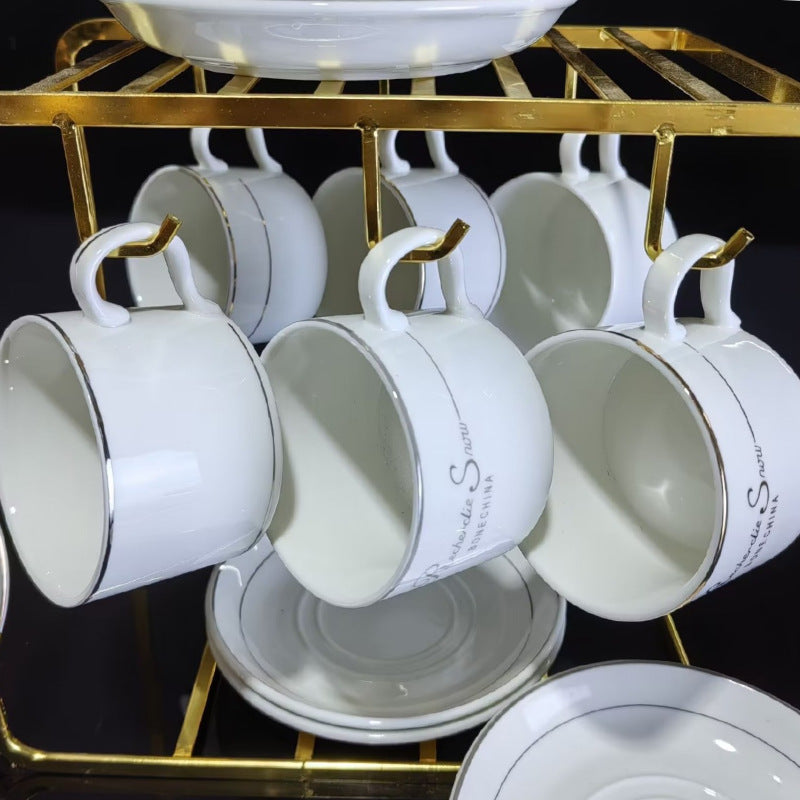 跨境韩式咖啡杯碟纯白咖啡杯陶瓷杯子家用办公室咖啡杯碟套装批发