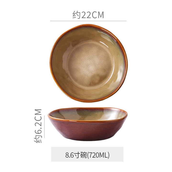 复古碗盘套装 异型大中小碗 日式窑变陶瓷餐具创意酒店牛排盘批发