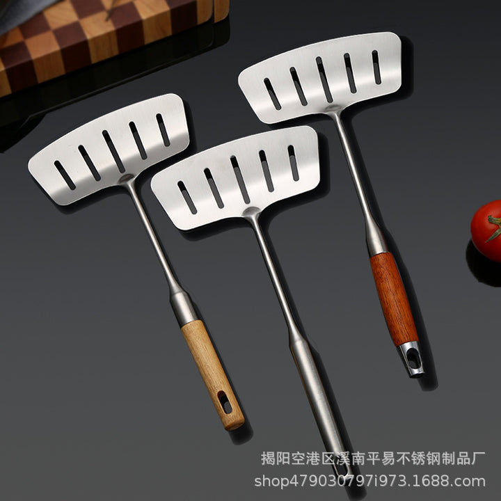 304厨房用具不锈钢铲子 加宽长柄翻鱼铲 家用煎牛排煎鱼沥油漏铲