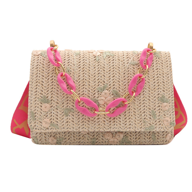 潮流休闲包包女2024新款潮流草编单肩小方包时尚女包斜挎包女包