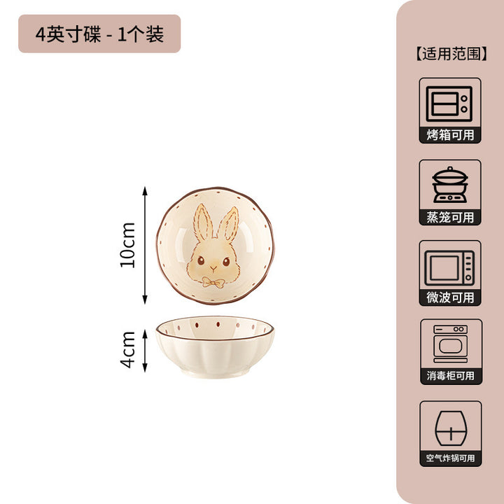 卡通赫本兔碗碟套装家用新款陶瓷餐具乔迁新居送礼碗盘子生日礼物