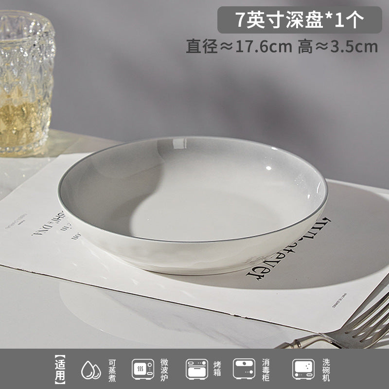 釉下彩新款石纹浅灰高级感陶瓷碗碟套装简约家用饭碗盘子勺子