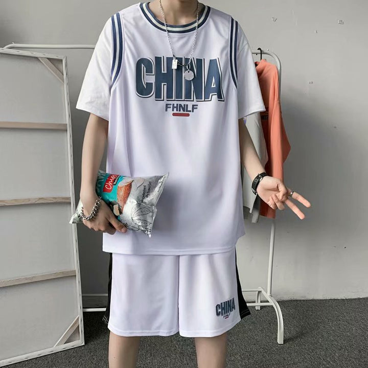 情侣运动套装日系男韩版港风t恤夏季短袖短裤一套搭配帅气篮球衣