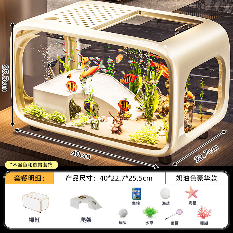 严选轻奢鱼缸家用高级带盖透明客厅造景生态缸玄关装饰塑料水族箱