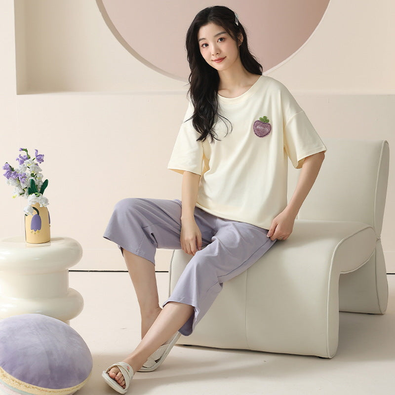 【7A抗菌】睡衣女春夏款纯棉短袖七分裤薄款夏季家居服可外穿套装
