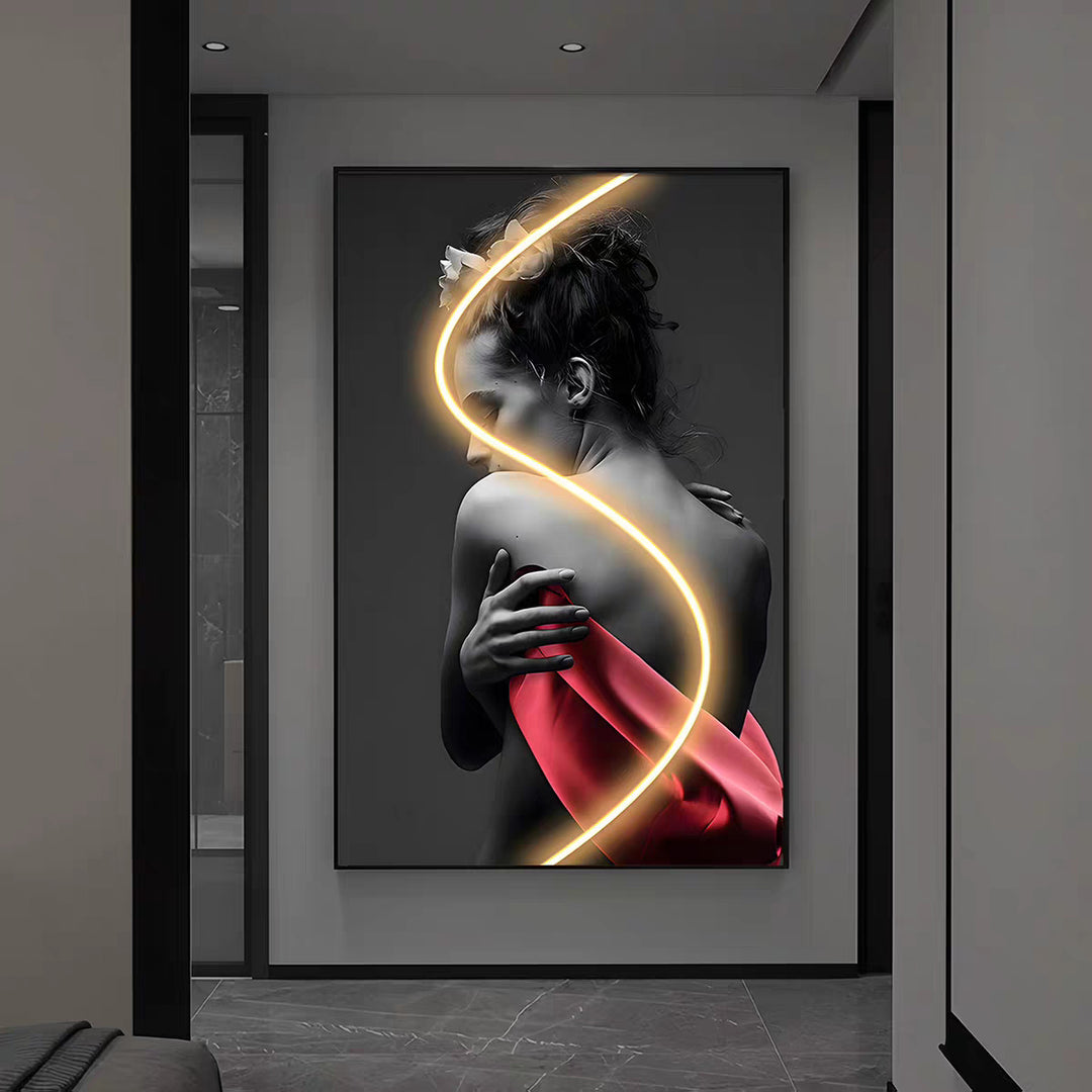 现代简约时尚美女人物玄关装饰LED灯艺术客厅沙发背景墙落地挂画