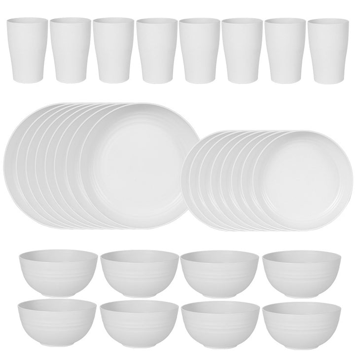 跨境TEMU热销小麦秸秆碗碟盘16/32PCS盘碗杯家用餐盘礼品餐具套装