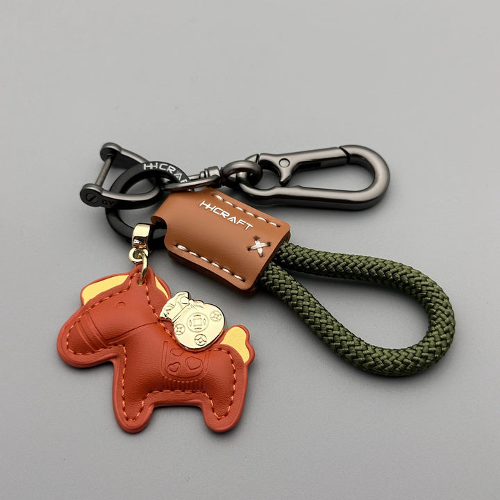 Lucky Wealth Cartoon Car Keychain – Handmade Leather Woven Rope Bag Charm