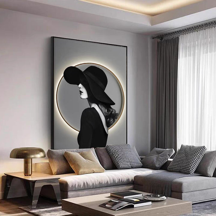 现代简约时尚美女人物玄关装饰LED灯艺术客厅沙发背景墙落地挂画