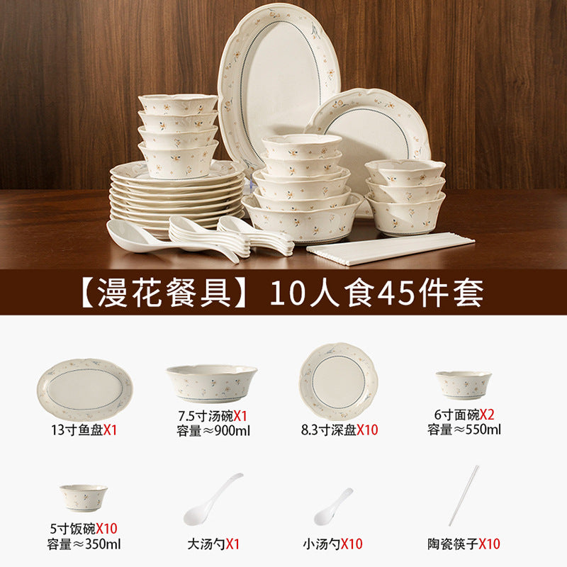 French Style Bowl Plate Set Home Ceramic Tableware Underglaze New Wholesale