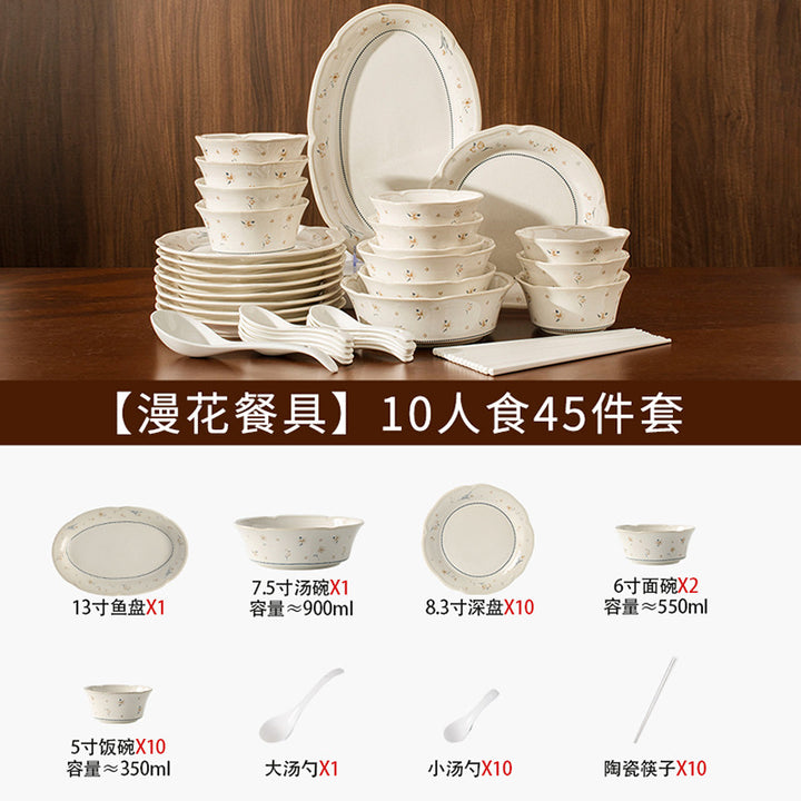 French Style Bowl Plate Set Home Ceramic Tableware Underglaze New Wholesale