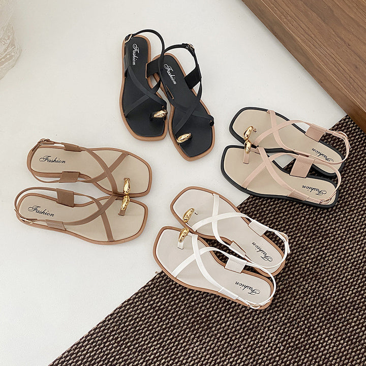 Women's Toe-Ring Flat Roman Sandals – Summer Casual Beach Slippers