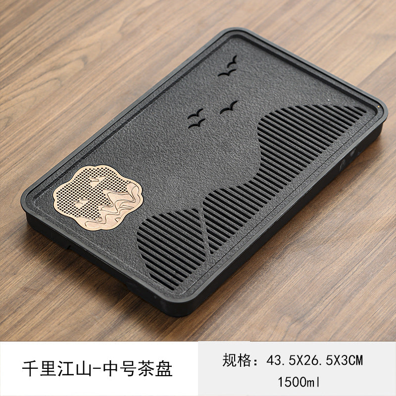 2024新款乌金磁石茶盘家用简约长方形茶具托盘功夫茶具套装干泡台
