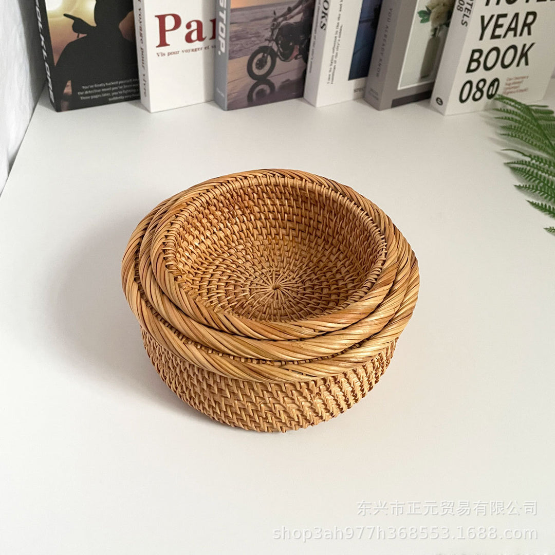 越南藤编水果篮零食糖果盘家用干果面包篮桌面茶几收纳盒果筐