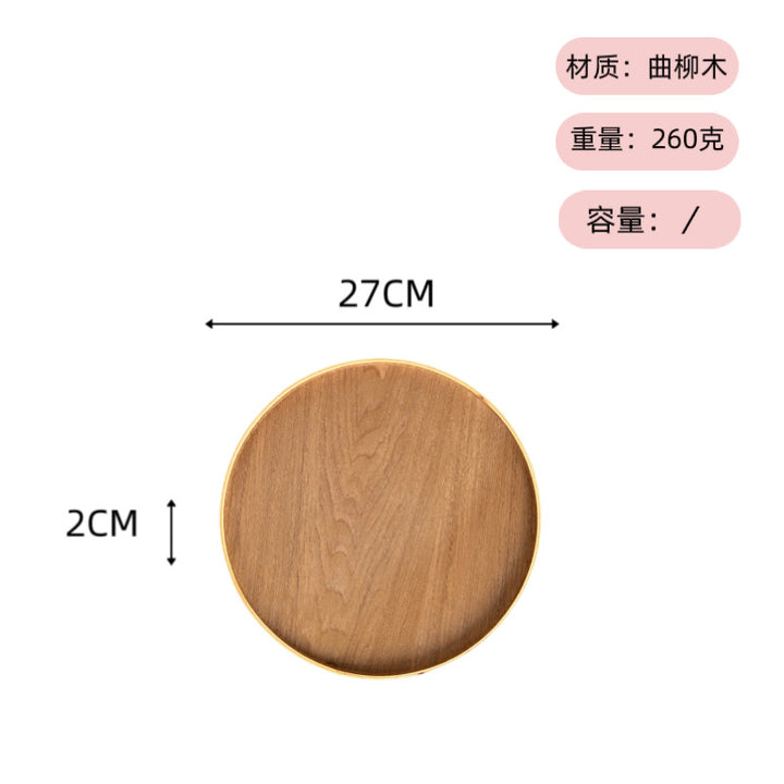 可定 制logo ins风日式木托盘茶盘圆形餐盘餐厅民宿水杯点心收纳