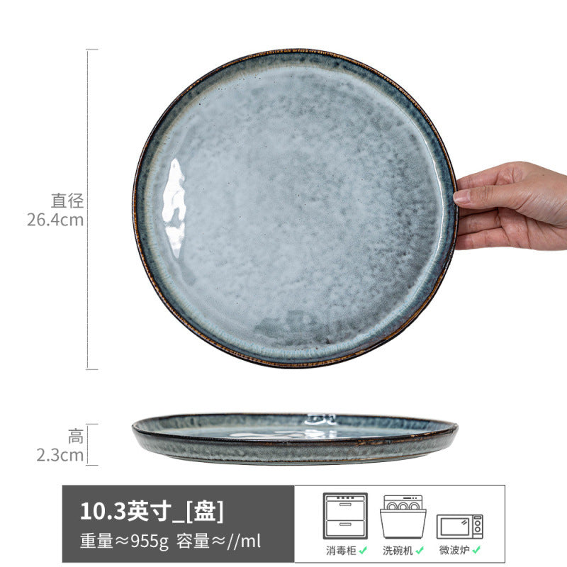 Large Plate Japanese Style Home Plate Vintage Ceramic Plate Plate Tableware Dish Plate Light Luxury
