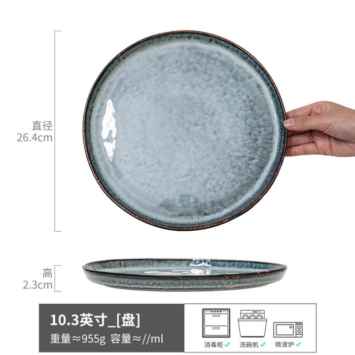 Large Plate Japanese Style Home Plate Vintage Ceramic Plate Plate Tableware Dish Plate Light Luxury