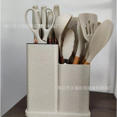 厨房刀具套装耐热硅胶厨具木柄厨师刀粘锅铲勺白色粉色情人节礼物