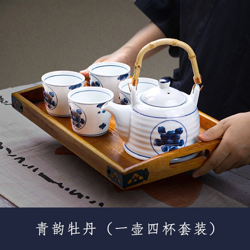 三分烧日式青花瓷水杯汤吞杯陶瓷复古功夫品茗杯单杯家用茶杯饮具