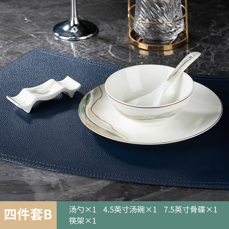 高档酒店摆台骨瓷餐具套装饭店会所私房菜包厢招待金边碗碟四件套