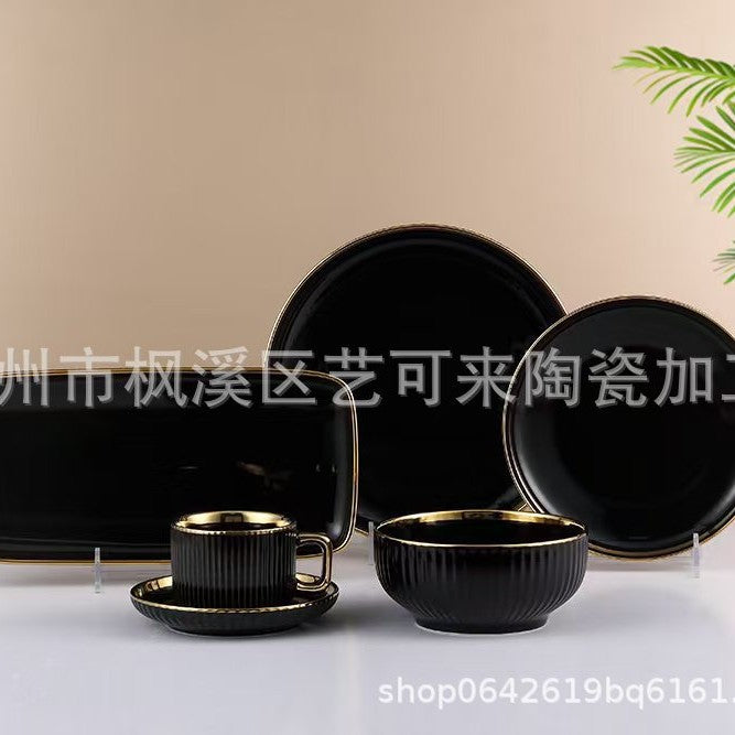 北欧金边32头家居日用陶瓷碗盘子杯碟套装创意组合餐具套装批发